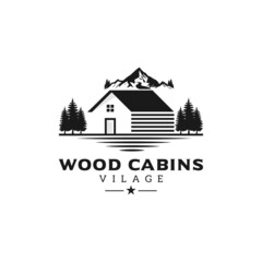 Vintage Mountain cabin emblem logo design vector template