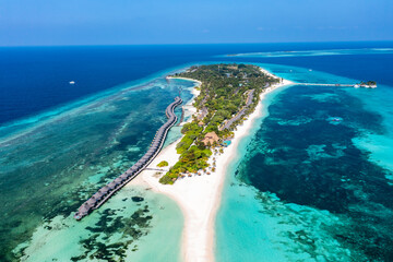 Aerial view, Kuredu with beaches and Palmtrees, Lhaviyani Atoll, Maldives, Indian Ocean, Asia