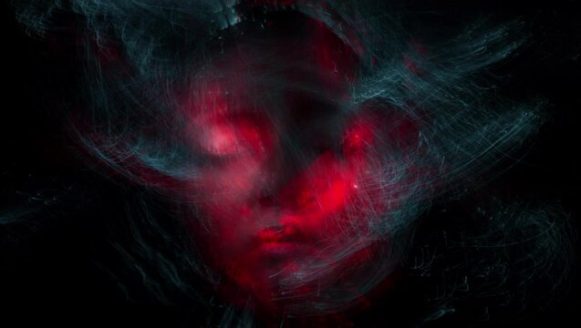 Person in the dark, Abstract silhouette of a face, animation of the movement of light