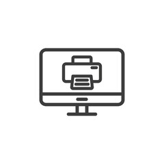 Desktop computer with printer icon and white background