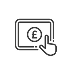 Tablet with British pound icon on white background.