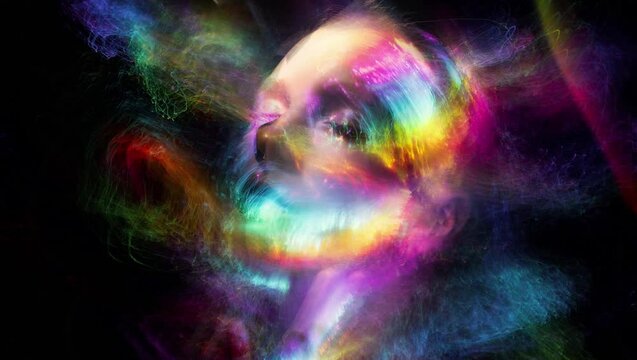 LGBT symbolism, rainbow light movements on a girl's face