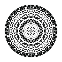 Isolated mandala in vector. Round pattern in white and black colors. Vintage decorative element. Geometric design 