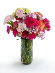 posy of multicolor carnation flowers close up