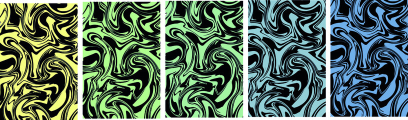 Set of abstract backgrounds liquid marble, fluid art in different colors