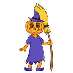 halloween pumpkin witch. isolated on white background, vector illustration