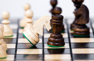 Chessboard background, White king against the black Rook, Making Decision and Take a Strategy, Space for Text