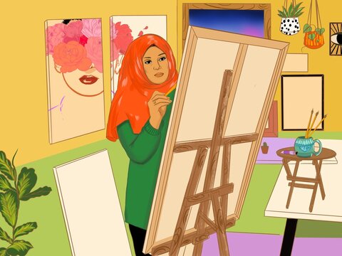 Muslim Artist in Studio