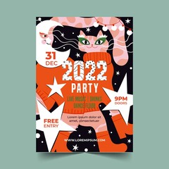 flat new year  2022 party flyer template vector design illustration