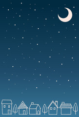 Fototapeta premium 手描き風のまちなみ_夜の住宅街