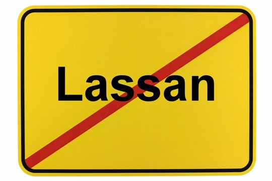 Illustration eines Stadtausgangsschildes der Stadt Lassan