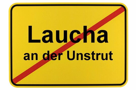 Illustration eines Stadtausgangsschildes der Stadt Laucha an der Unstrut