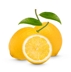 Fresh lemon with leaves isolated on white background