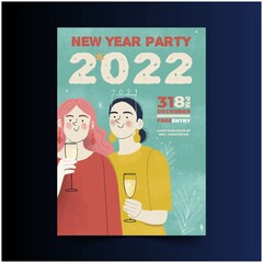 hand drawn new year  2022 party poster template vector design illustration