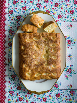 Butter Cake on a plate on a bright table cloth