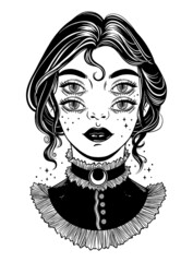 Cute victorian witch with four eyes