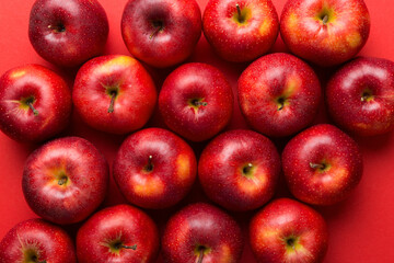 Fresh ripe red apples as background. Top view of natural apples