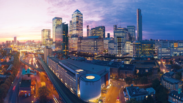 stunning aerial views Canary Wharf London