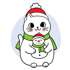 Cartoon cute Christmas and new year cat and snowman doll vector.