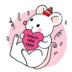 Cartoon cute Christmas and New year mouse and big heart vector.