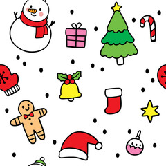 Cartoon cute Christmas and New year seamless pattern vector.
