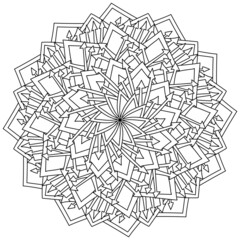 Fototapeta premium Outline mandala with patterns of arrows and squares, meditative blew coloring page from fantasy motifs