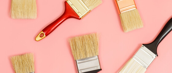 Paint brush on pink background, how to choose the perfect home paint color and good for health