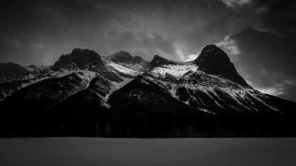 Three Sisters at sunset on a winterns night (black and white)