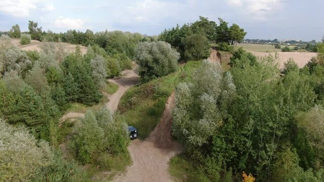 4x4 off-road car seen from a drone