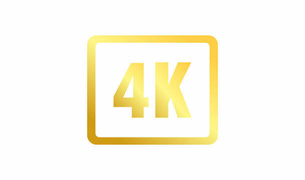 4K Ultra HD icon on white backdrop. High definition label. Gold UHD symbol. 4K resolution color mark. UHD 2160p video icon isolated. Vector illustration