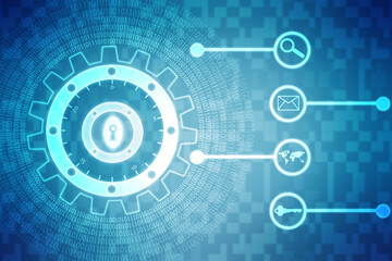 Obraz premium Digital Padlock on abstract technology background, Technology security concept. Modern safety digital background. Protection system, Cyber Security and safety information, personal data concept.