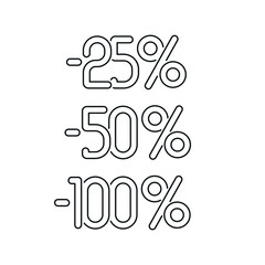 25%, 50%, 100% on sale linear icon. Purchase Discount. Thin line customizable illustration. Vector isolated outline drawing. Editable stroke