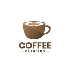 Coffee cup logo Vector for coffee shop logo. Cup of coffee latte art and heart foam isolated on white background