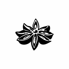 Vector illustration of condiment, spice star anise. Logo, icon, element, emblem. Black and white contour drawing isolated on a white background.