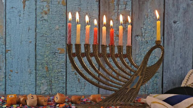 Chanukah a burning menorah symbol of Judaism traditional jewish holiday