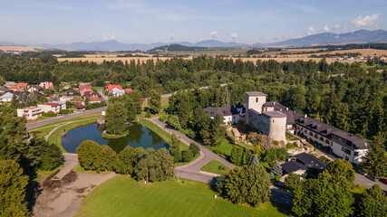 Fototapeta na wymiar Aerial view of the manor house in Liptovsky Hradok in Slovakia
