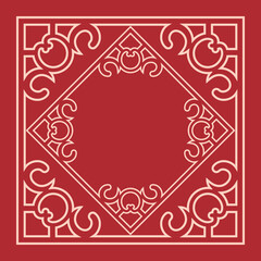 Classic vintage chinese frame on red background. Decorative floral pattern frame art for Chinese New Year greeting card. Vector