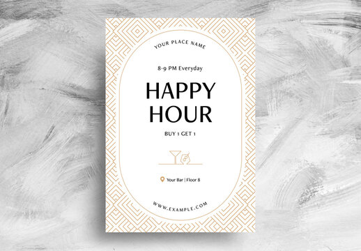 Art Deco Happy Hour Flyer for Upscale Hotel Cocktail Bars