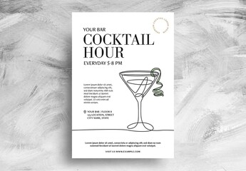 Happy Hour Bar Flyer with Cocktail Glass Illustraion
