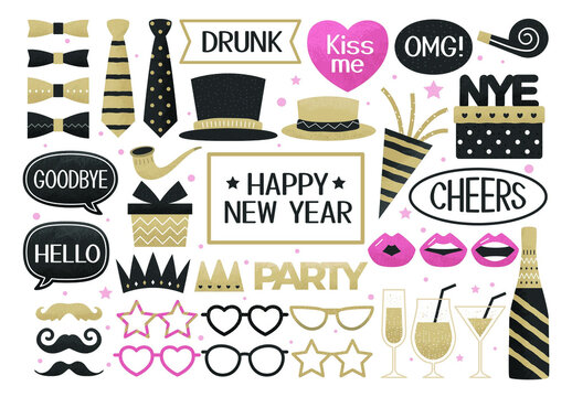 Nye New Years Eve Digital Props Clipart Photo Overlays for Birthday Wedding Celebration