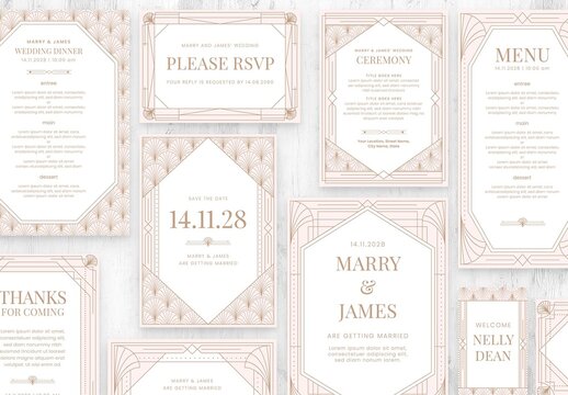 Rose Gold Art Deco Wedding Stationery Suite