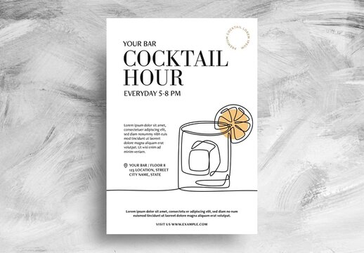 Happy Hour Bar Flyer with Cocktail Drink Illustration