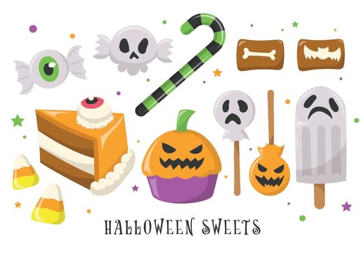 Halloween Themed Candy Sweet Illustrations Clipart