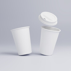 하얀 일회용 테이크아웃 종이컵 및 컵뚜껑