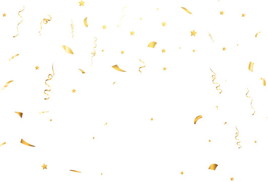Golden confetti falls on a beautiful background. Falling streamers on stage.	
