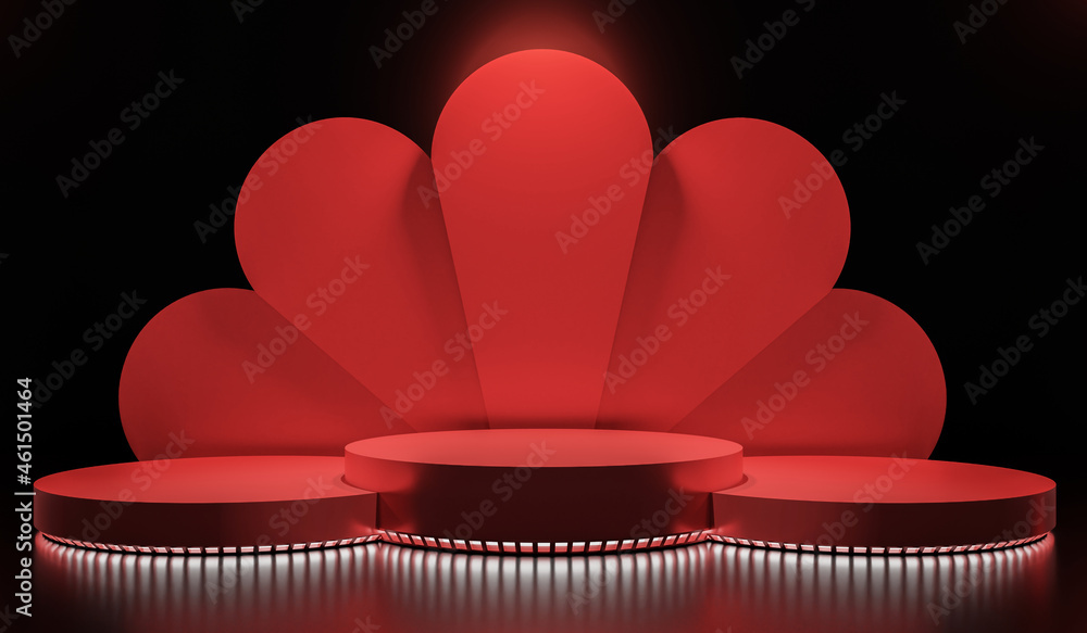 Poster 3d rendering minimalist display podium in dark room