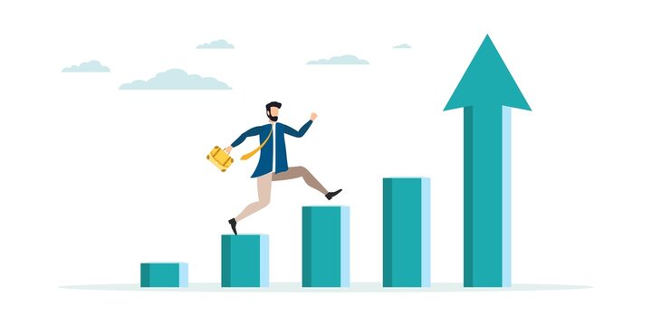 businessman climbing teal steps to success clip art preview