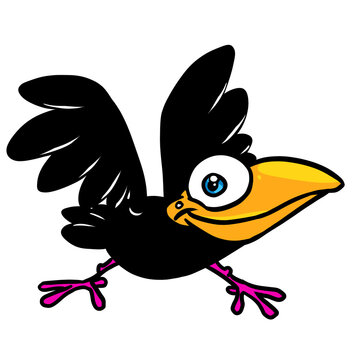 Black raven joy character illustration bird