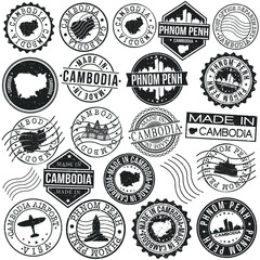 Fototapeta premium Phnom Penh, Cambodia Set of Stamp. Vector Art Postal Passport Travel Design. Travel and Business Seals.