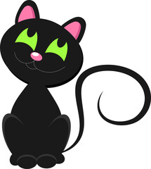 Black cat with green eyes is sitting and smiling isolated vector